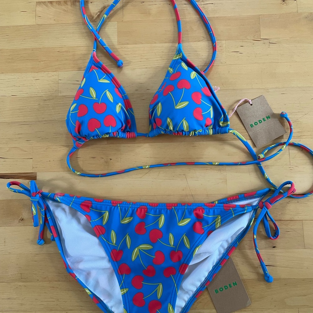 Boden New with Tags Vibrant Blue and Red Cherry Bikini